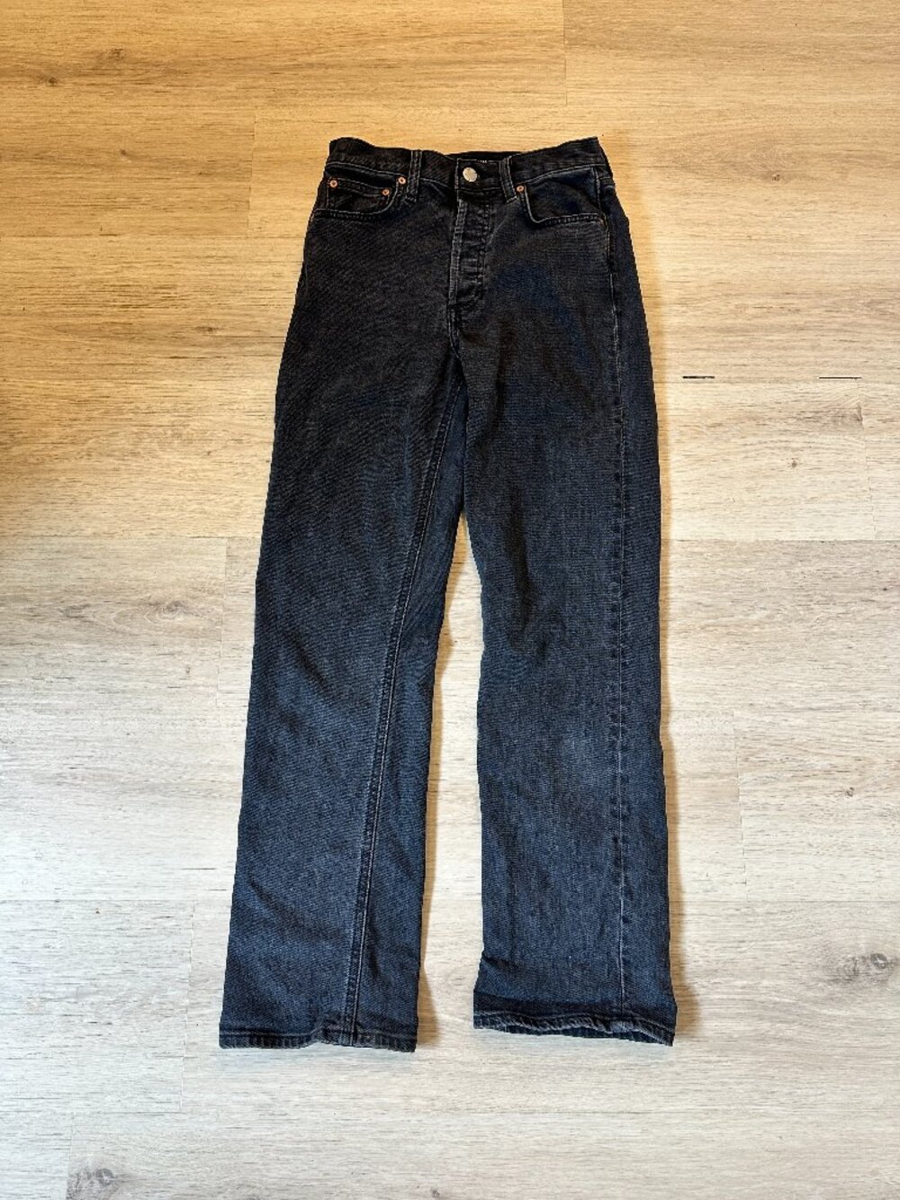 Denim Forum Arlo high rise straight leg jeans black size 24